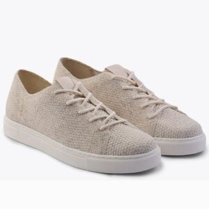 Nisolo Linen Gray Sneakers with Minimalist Design and Lace-Up Style sz 9.5